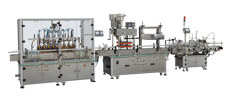 灌裝機(jī)+全自動封蓋機(jī)（自動理蓋，自動扣蓋，自動旋壓蓋）+貼標(biāo)機(jī)